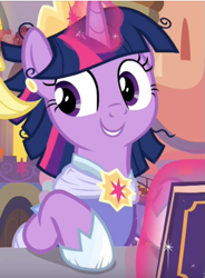 Size: 529x720 | Tagged: safe, screencap, twilight sparkle, alicorn, pony, g4, memories and more, my little pony: friendship is forever, clothes, coronation dress, cropped, crown, cute, dress, glowing horn, horn, jewelry, regalia, smiling, solo, twiabetes, twilight sparkle (alicorn)