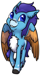 Size: 646x1214 | Tagged: safe, artist:safizejaart, oc, oc only, oc:lucas fairy, pegasus, pony, chest fluff, colored wings, multicolored wings, pegasus oc, simple background, smiling, wings