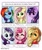 Size: 857x1024 | Tagged: dead source, safe, artist:misterowluvu, applejack, fluttershy, pinkie pie, rainbow dash, rarity, twilight sparkle, earth pony, pegasus, unicorn, anthro, g4, :d, bust, choker, clothes, cute, eyes closed, female, hat, mane six, one eye closed, open mouth, portrait, six fanarts, translation request, unicorn twilight, wink