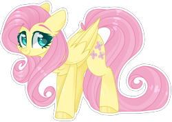 Size: 2214x1566 | Tagged: safe, artist:cinnamontee, fluttershy, pegasus, pony, g4, chest fluff, eyebrows, eyebrows visible through hair, female, looking at you, mare, simple background, smiling, solo, standing, transparent background, white outline