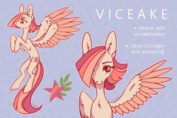 Size: 3000x2000 | Tagged: safe, artist:viceake, oc, oc only, oc:viceake, pegasus, pony, blue background, drawing, female, high res, mare, pink, reference sheet, simple background, solo, wings