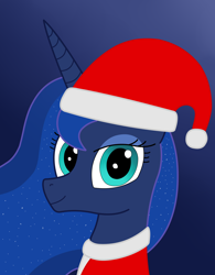 Size: 2872x3688 | Tagged: safe, artist:rainbowšpekgs, princess luna, alicorn, pony, g4, bust, christmas, clothes, female, hat, high res, holiday, portrait, solo