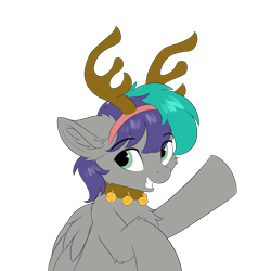 Size: 1414x1414 | Tagged: safe, artist:lunar froxy, oc, oc only, oc:wubzy, pegasus, pony, antlers, bell, bell collar, collar, commission, cute, simple background, solo, transparent background, ych result