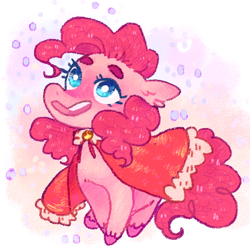 Size: 586x579 | Tagged: safe, artist:ditzyshipper, pinkie pie, earth pony, pony, g4, christmas, cloak, clothes, cute, diapinkes, ear fluff, female, holiday, mare, open mouth, snow, snowfall, solo, unshorn fetlocks