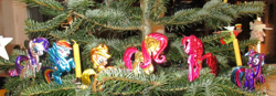 Size: 1024x356 | Tagged: safe, artist:malte279, applejack, fluttershy, pinkie pie, rainbow dash, rarity, twilight sparkle, alicorn, pony, g4, christmas, christmas lights, christmas tree, craft, hearth's warming eve, holiday, mane six, metal foil, relief, tree, twilight sparkle (alicorn)