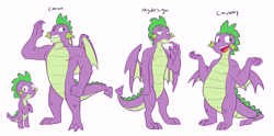 Size: 7272x3617 | Tagged: safe, artist:chub-wub, spike, dragon, g4, chubby, gigachad spike, grin, male, older, older spike, one eye closed, open mouth, redesign, simple background, smiling, solo, white background, winged spike, wings, wink