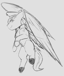 Size: 2277x2680 | Tagged: safe, artist:flashnoteart, oc, oc only, unnamed oc, pegasus, pony, clothes, commission, female, hat, high res, jumpsuit, looking at you, mare, sketch, smiling, smirk, solo, wings