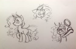 Size: 2580x1689 | Tagged: safe, artist:php177, oc, oc:unity, pony, unicorn, fallout equestria, fallout equestria: murky number seven, charcoal (medium), fanfic art, frying pan, traditional art