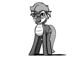 Size: 1200x927 | Tagged: safe, artist:warskunk, oc, oc only, sea pony, glasses, grayscale, male, monochrome, open mouth, simple background, smiling, solo, white background