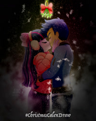 Size: 1600x2006 | Tagged: safe, artist:jotakaanimation, flash sentry, twilight sparkle, human, equestria girls, g4, 2020, christmas, couple, duo, female, holiday, holly, kiss on the lips, kissing, male, mistletoe, romantic, ship:flashlight, shipping, snow, straight