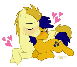 Size: 5720x5000 | Tagged: safe, artist:jennieoo, oc, oc:blackberry surprise, oc:peanut medley, earth pony, pony, g4, cheek kiss, commission, gay, kissing, male, medley surprise, ocs everywhere, show accurate, stallion, stallion on stallion, vector, wingding eyes