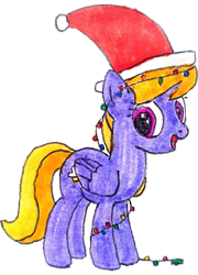 Size: 2436x3374 | Tagged: safe, artist:topsangtheman, cloud kicker, pegasus, pony, g4, christmas, christmas lights, high res, holiday, looking at you, simple background, traditional art, transparent background