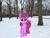 Size: 3264x2448 | Tagged: safe, artist:estories, artist:topsangtheman, berry punch, berryshine, earth pony, pony, g4, high res, irl, looking at you, park, photo, ponies in real life, snow, solo