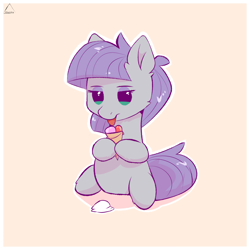 Size: 1500x1500 | Tagged: safe, artist:glazirka, maud pie, earth pony, pony, g4, female, food, ice cream, licking, mare, missing accessory, out of character, pink background, simple background, solo, tongue out