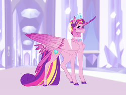 Size: 4000x3000 | Tagged: safe, artist:iouise, princess cadance, alicorn, pony, g4, alternate hairstyle, crown, female, horn, horn ring, jewelry, mare, necklace, regalia, ring, solo, tail feathers, veil