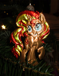 Size: 2080x2692 | Tagged: safe, alternate version, artist:malte279, sunset shimmer, pony, unicorn, g4, christmas, christmas lights, christmas tree, craft, hearth's warming eve, high res, holiday, metal foil, relief, tree