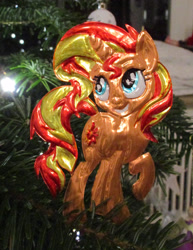 Size: 1974x2555 | Tagged: safe, alternate version, artist:malte279, sunset shimmer, pony, unicorn, g4, christmas, christmas lights, christmas tree, craft, hearth's warming eve, holiday, metal foil, relief, tree