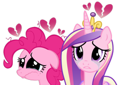 Size: 1446x967 | Tagged: safe, artist:muhammad yunus, pinkie pie, princess cadance, alicorn, earth pony, pony, a flurry of emotions, baby cakes, g4, crying, cute, cutedance, diapinkes, floppy ears, gritted teeth, heartbreak, male, messy mane, pinkie cry, princess sadance, puppy dog eyes, sad, simple background, transparent background
