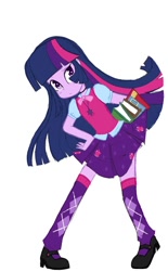 Size: 564x908 | Tagged: safe, artist:omnia_blair, twilight sparkle, equestria girls, g4, alternate clothes, book, bowtie, clothes, female, jewelry, leggings, necklace, simple background, skirt, solo, white background