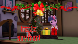 Size: 1024x576 | Tagged: safe, artist:juanjobelic, twilight sparkle, alicorn, pony, g4, 3d, christmas, christmas tree, deviantart watermark, female, holiday, mare, obtrusive watermark, solo, source filmmaker, spanish, tree, twilight sparkle (alicorn), watermark