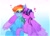 Size: 2048x1484 | Tagged: safe, artist:aaa-its-spook, rainbow dash, twilight sparkle, alicorn, pegasus, pony, g4, blushing, chest fluff, duo, eyes closed, female, floppy ears, heart, hug, kiss mark, lesbian, lipstick, mare, ship:twidash, shipping, smiling, twilight sparkle (alicorn), wing fluff, winghug