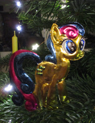 Size: 2388x3090 | Tagged: safe, alternate version, artist:malte279, bon bon, sweetie drops, g4, christmas, christmas lights, christmas tree, craft, hearth's warming eve, high res, holiday, metal foil, relief, tree