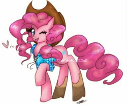 Size: 1024x844 | Tagged: artist needed, safe, pinkie pie, earth pony, pony, g4, boots, cowboy boots, cute, diapinkes, open mouth, shoes, solo, watermark, western