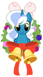 Size: 1280x2248 | Tagged: safe, artist:angellightyt, oc, oc:fleurbelle, alicorn, pony, alicorn oc, bauble, bell, bow, christmas, female, hair bow, holiday, horn, looking at you, mare, ribbon, simple background, transparent background, wings, wreath, yellow eyes
