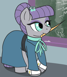 Size: 1652x1918 | Tagged: safe, artist:wallswallswalls, boulder (g4), maud pie, earth pony, pony, g4, alternate hairstyle, bowtie, clothes, glasses, hair bun, mouth hold, solo, teacher
