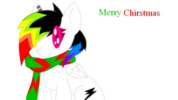 Size: 943x533 | Tagged: safe, artist:modernlisart, oc, oc:stormsong, pegasus, pony, christmas, clothes, december, fringe, holiday, looking at you, merry christmas, multicolored hair, pegasus oc, scarf, sitting, wings