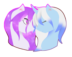 Size: 2620x2072 | Tagged: safe, artist:riariirii2, oc, oc only, earth pony, pony, unicorn, bust, duo, earth pony oc, ethereal mane, eyes closed, galaxy mane, high res, horn, simple background, transparent background, unicorn oc