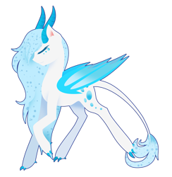 Size: 2417x2481 | Tagged: safe, artist:riariirii2, oc, oc only, oc:crystal vision, dracony, dragon, hybrid, pony, bat wings, eyes closed, high res, horns, leonine tail, long mane, simple background, solo, transparent background, wings