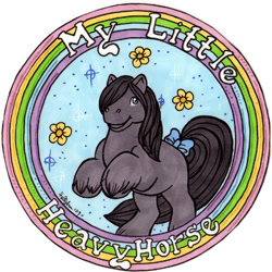 Size: 444x444 | Tagged: safe, artist:hollyann, oc, oc only, earth pony, pony, g1, bow, earth pony oc, flower, male, rearing, signature, simple background, smiling, solo, stallion, tail bow, traditional art, unshorn fetlocks, white background