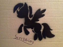 Size: 2828x2121 | Tagged: safe, artist:scarfi5h, oc, oc only, oc:scribbles, pegasus, pony, graffiti, high res, pegasus oc, photo, solo, stencil, traditional art, wings