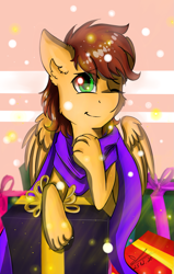 Size: 1029x1620 | Tagged: safe, artist:yuris, oc, oc only, oc:speedy winchester, pegasus, pony, christmas, holiday, solo