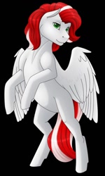 Size: 770x1280 | Tagged: safe, artist:imreer, oc, oc only, oc:peppermint pattie, pegasus, pony, black background, female, mare, pegasus oc, rearing, simple background, smiling, solo, wings