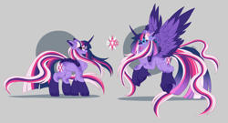 Size: 4500x2421 | Tagged: safe, artist:inspiredpixels, twilight sparkle, alicorn, pony, unicorn, g4, alternate cutie mark, colored wings, curved horn, female, glasses, horn, mare, multicolored hair, multicolored wings, redesign, solo, twilight sparkle (alicorn), two toned wings, unshorn fetlocks, wings