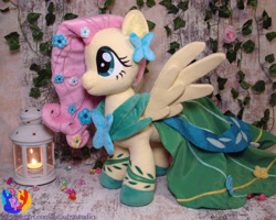 Size: 2887x2304 | Tagged: safe, artist:1stastrastudio, fluttershy, pegasus, pony, candle, clothes, dress, female, flower, flower in hair, gala dress, irl, mare, photo, plushie, solo