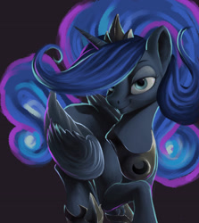 Size: 3366x3768 | Tagged: safe, artist:flower-lescence, princess luna, alicorn, pony, g4, ethereal mane, female, high res, lidded eyes, mare, simple background, smiling, solo