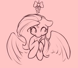 Size: 1526x1334 | Tagged: safe, artist:nookprint, fluttershy, pegasus, pony, g4, blushing, bust, cute, female, floppy ears, lineart, looking away, looking down, mare, mistletoe, monochrome, nervous, shy, shyabetes, simple background, solo, this will end in kisses