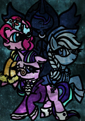Size: 1648x2325 | Tagged: safe, artist:scribblesketchscoo, applejack, pinkie pie, princess luna, snowfall frost, spirit of hearth's warming past, spirit of hearth's warming presents, spirit of hearth's warming yet to come, starlight glimmer, alicorn, earth pony, pony, unicorn, a hearth's warming tail, g4, floppy ears