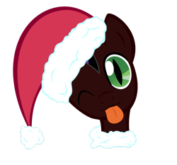 Size: 2537x2363 | Tagged: safe, artist:swist47ak, oc, oc only, oc:fuego, pony, bust, christmas, hat, high res, holiday, looking at you, male, one eye closed, santa hat, simple background, solo, tongue out, transparent background, vector, wink