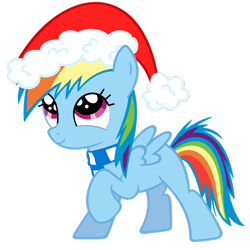 Size: 2449x2449 | Tagged: safe, artist:smlahyee, rainbow dash, pegasus, pony, g4, christmas, clothes, cute, dashabetes, female, filly, filly rainbow dash, happy, hat, high res, holiday, looking up, santa hat, scarf, simple background, solo, transparent background, vector, younger