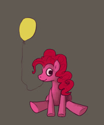 Size: 841x1018 | Tagged: dead source, safe, artist:blanket-vu, pinkie pie, earth pony, pony, g4, balloon, female, gray background, looking at you, mare, mouth hold, simple background, sitting, smiling, solo, underhoof