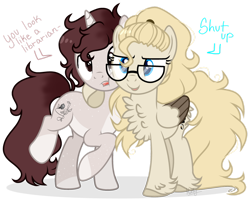 Size: 1280x1022 | Tagged: safe, artist:mintoria, oc, oc only, oc:dusty, oc:jackson, pegasus, pony, unicorn, chest fluff, female, male, mare, simple background, stallion, transparent background, two toned wings, wings