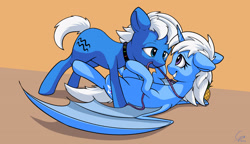 Size: 3423x1973 | Tagged: safe, artist:cyonixcymatro, oc, oc only, alicorn, bat pony, bat pony alicorn, earth pony, pony, alicorn oc, bat wings, eye contact, female, floppy ears, food, horn, lasso, looking at each other, lying down, male, on back, pineapple, rope, smiling, straight, wings