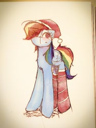 Size: 2119x2825 | Tagged: safe, artist:papersurgery, rainbow dash, pegasus, pony, g4, christmas, hat, hearth's warming eve, high res, holiday, santa hat, solo, traditional art