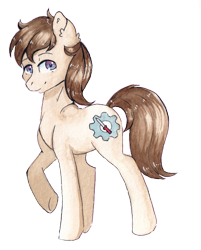 Size: 2715x3378 | Tagged: safe, artist:lightisanasshole, oc, oc only, oc:fang, earth pony, pony, 2021 community collab, derpibooru community collaboration, brown mane, ear fluff, earth pony oc, high res, looking at you, male, purple eyes, raised hoof, simple background, smiling, solo, stallion, traditional art, transparent background, underhoof