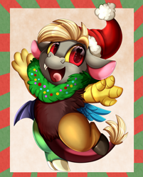 Size: 2893x3595 | Tagged: safe, artist:pridark, discord, draconequus, g4, christmas, cute, discute, hat, high res, holiday, open mouth, pridark is trying to murder us, santa hat, solo, younger