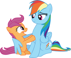 Size: 3661x3000 | Tagged: safe, artist:cloudy glow, rainbow dash, scootaloo, pegasus, pony, g4, sleepless in ponyville, .ai available, duo, high res, hug, scootalove, simple background, transparent background, vector, winghug